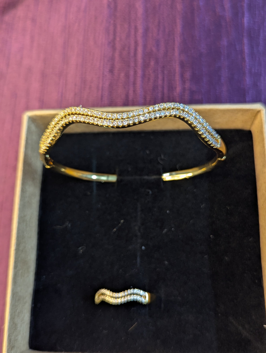 American Diamond Wave of Gold Bracelet with Adjustable RIng Combo