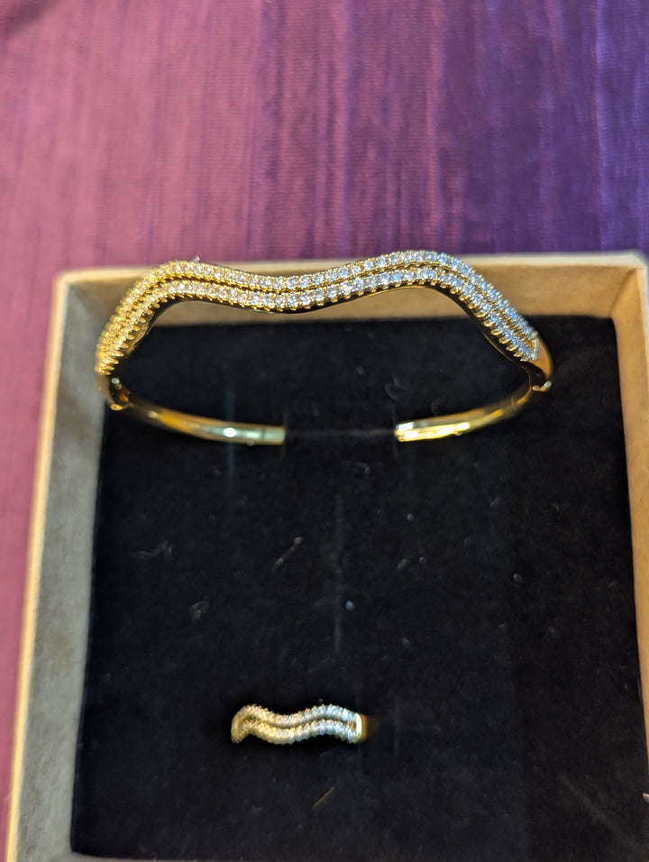 American Diamond Wave of Gold Bracelet with Adjustable RIng Combo