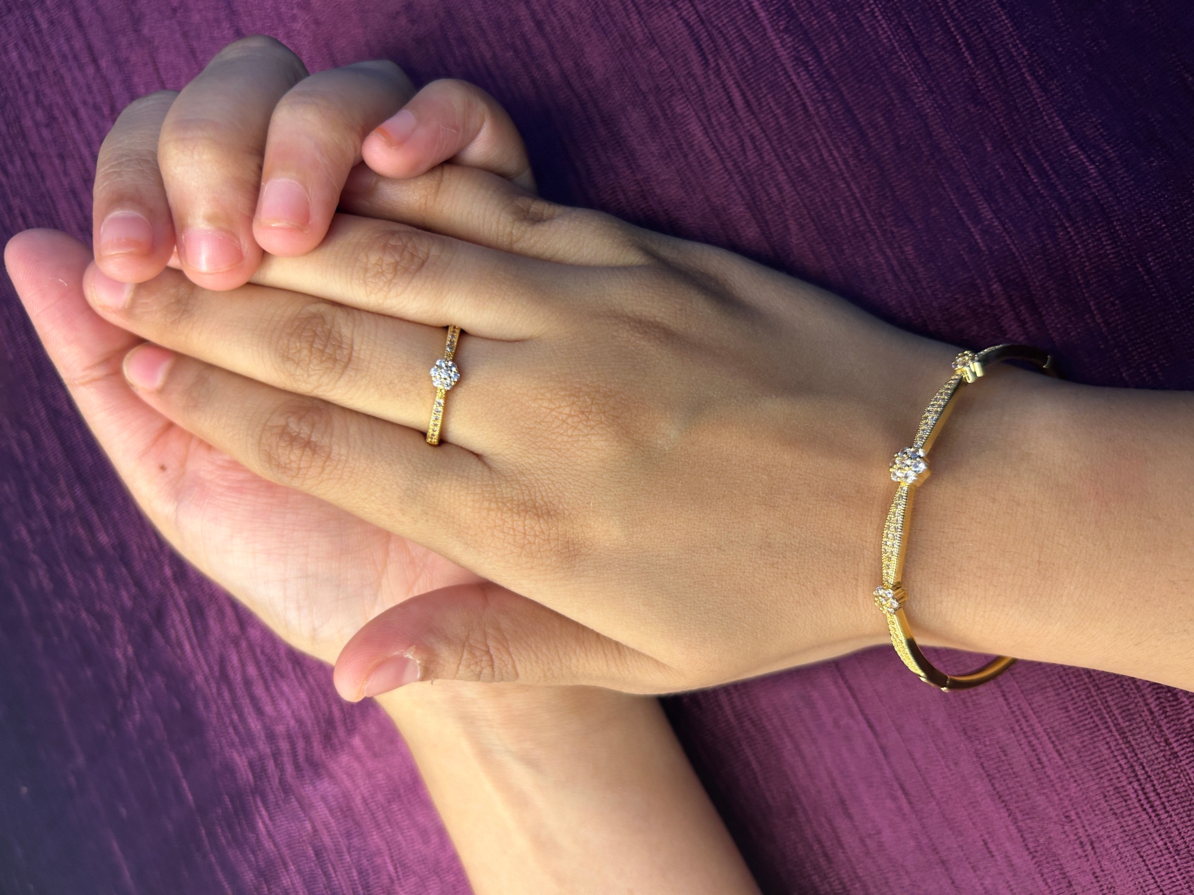 Floral American Diamond Bracelet with Ring Combo