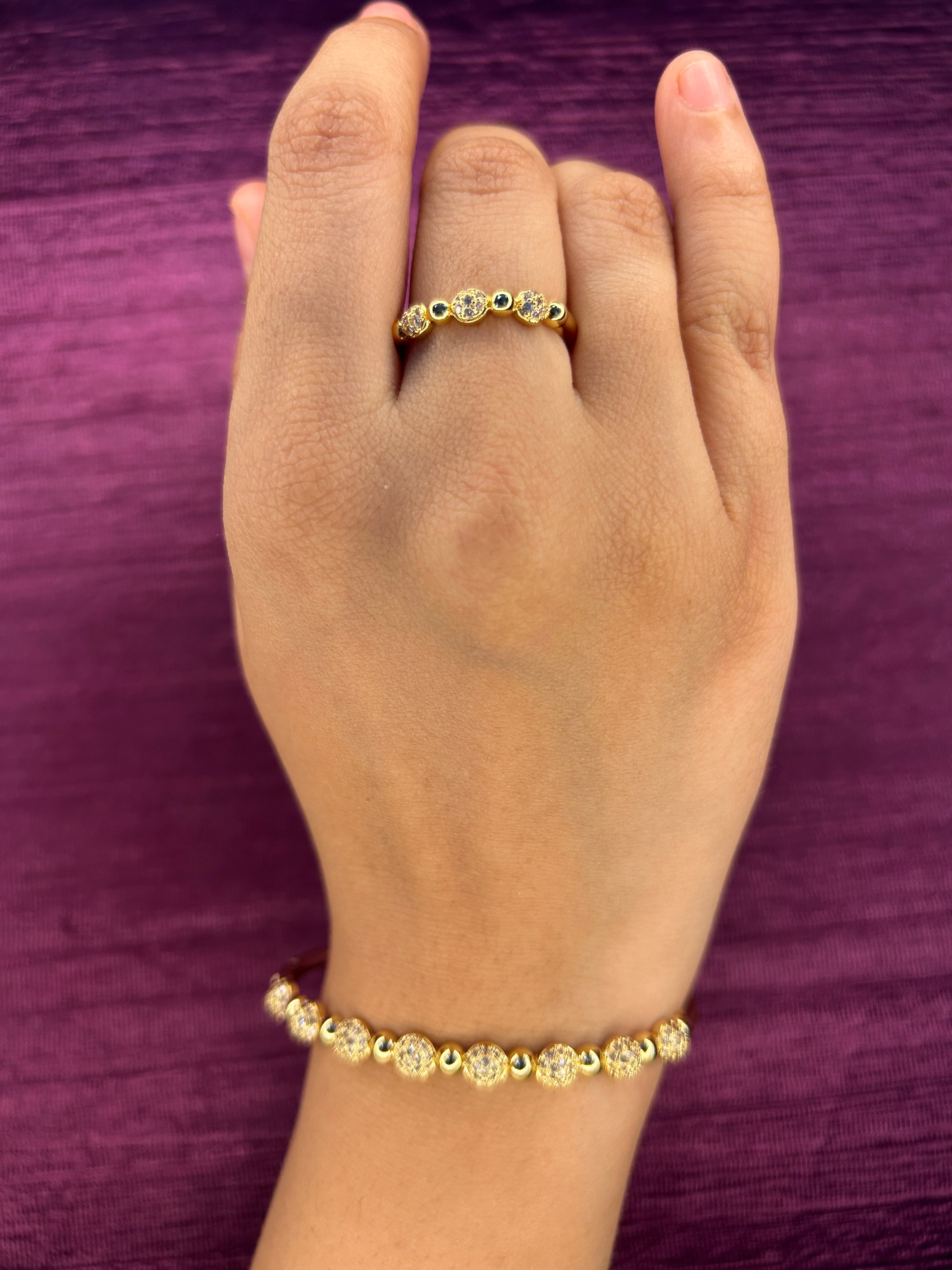 Circle Design Gold Plated Cubic Bracelet with Ring