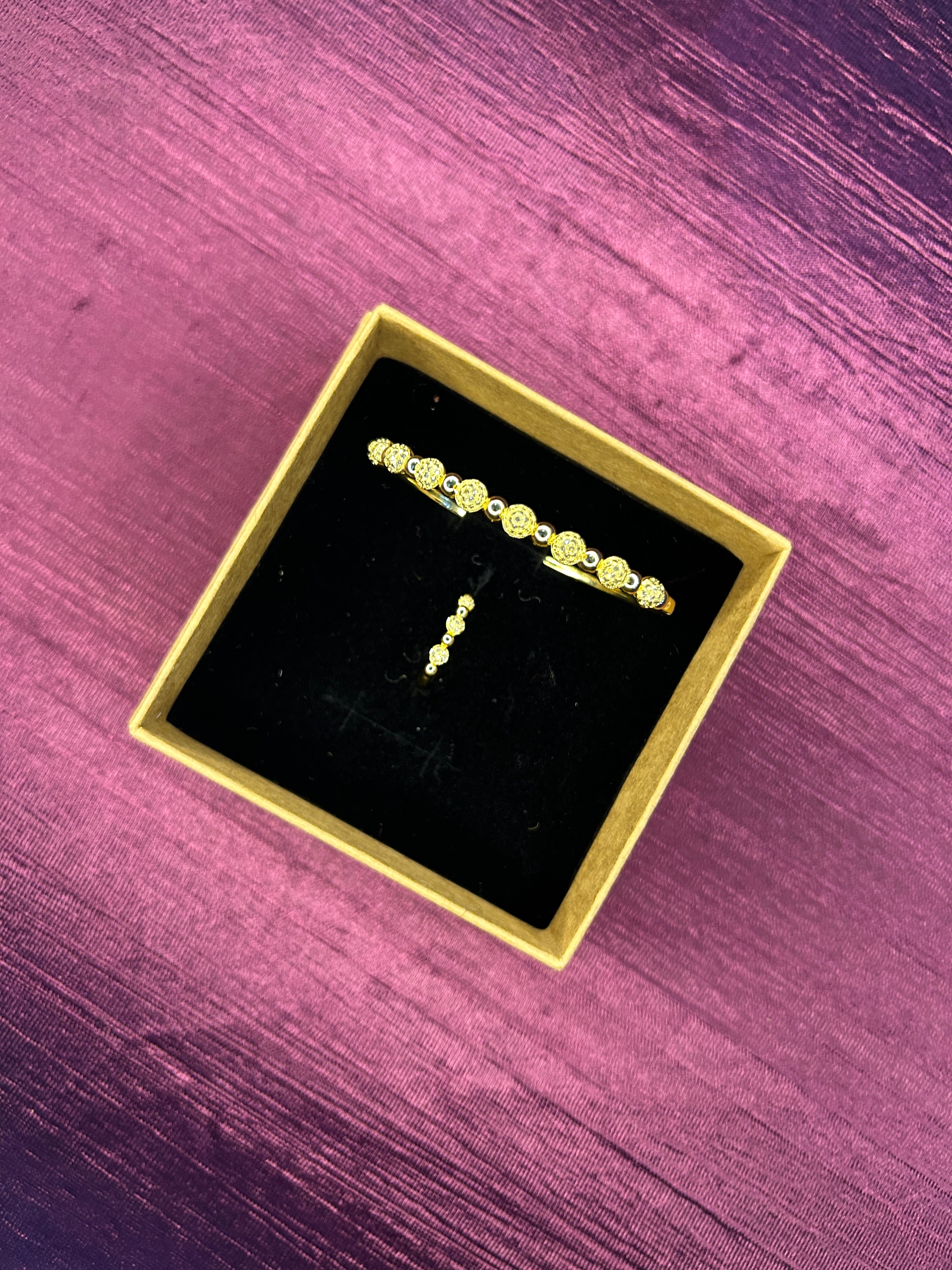 Circle Design Gold Plated Cubic Bracelet with Ring