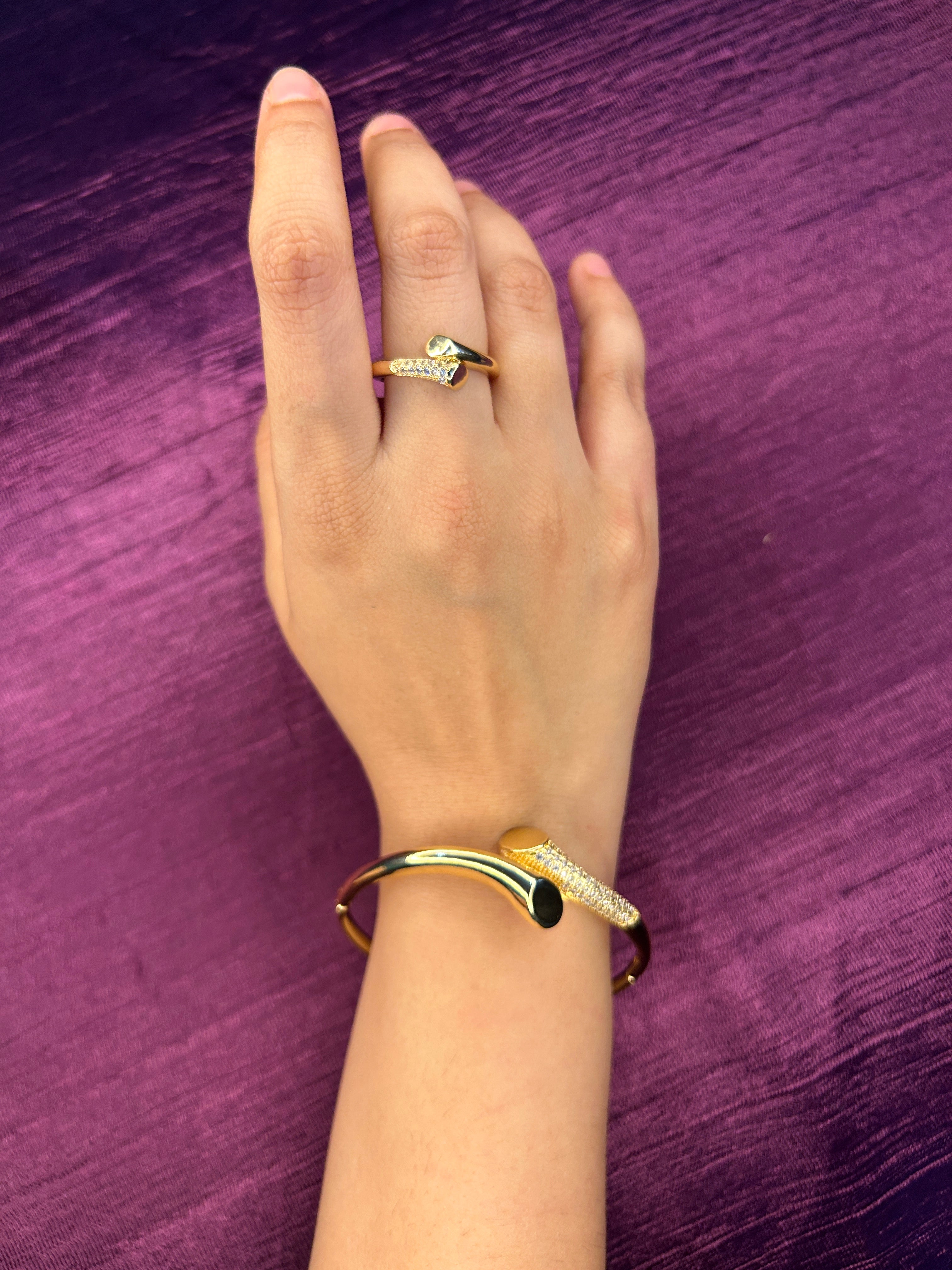 AD Gold Plated Bracelet with Ring