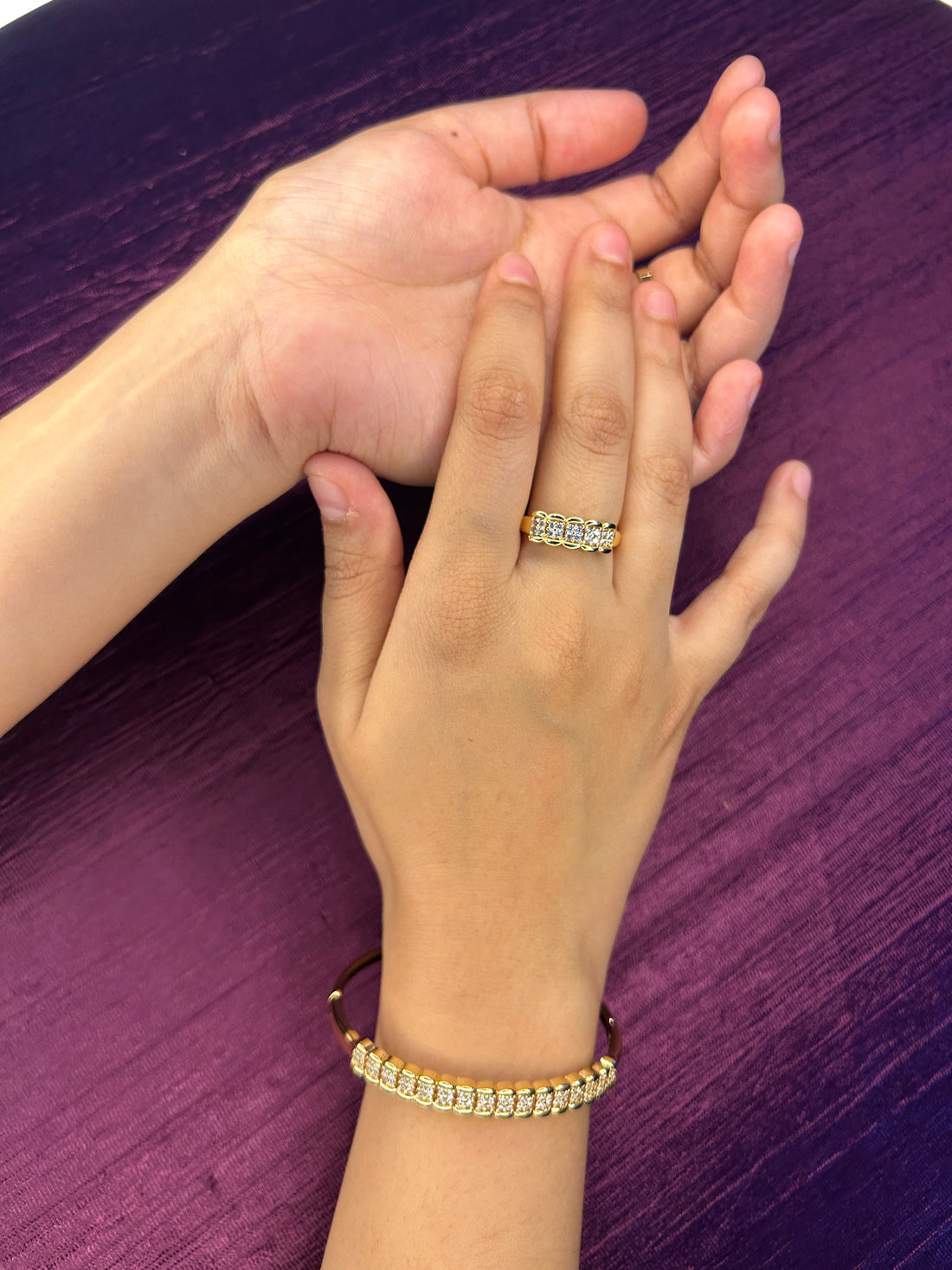 Double Line Stone Bracelet and Ring